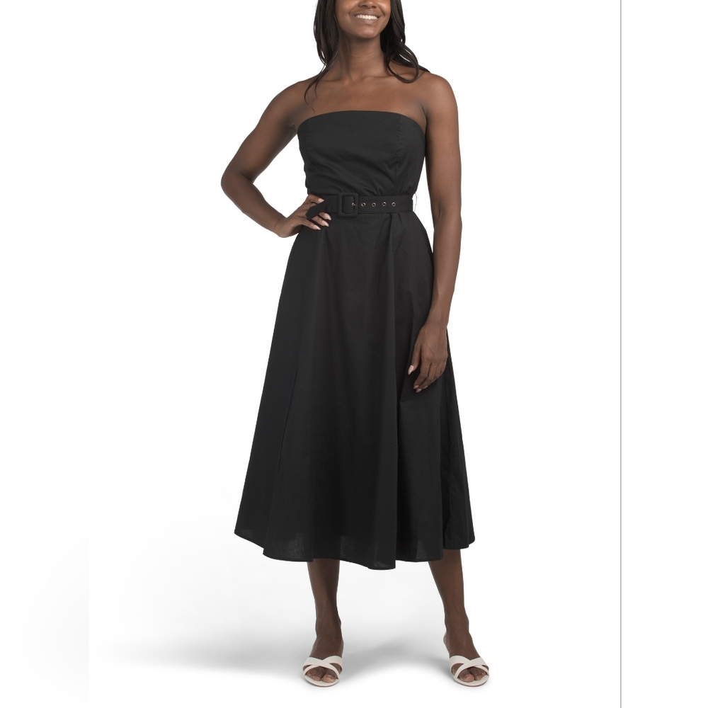 Rachel Zoe Strapless Black Midi Dress with Belt